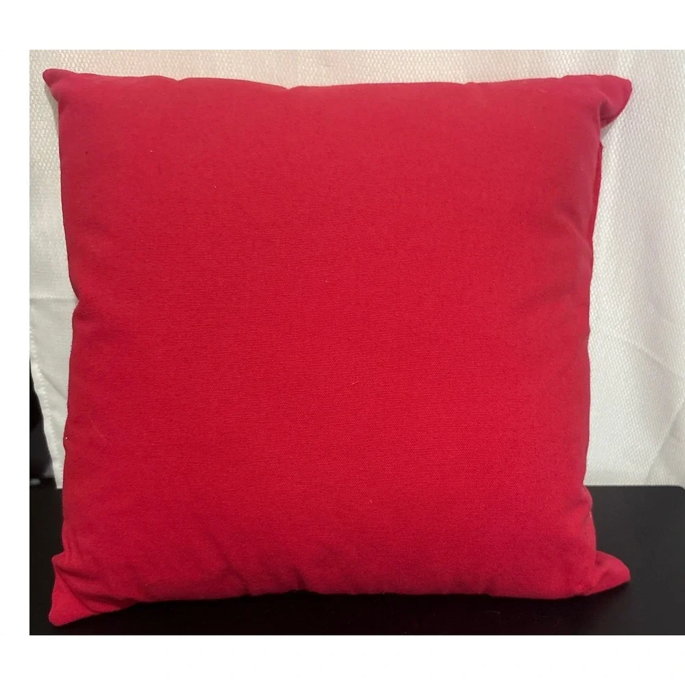 Red Christmas Snowflake Throw Pillow White Textured Pom Pom Button Accent 16x16